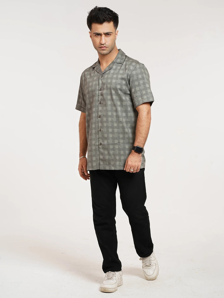 Monochrome Pixel Check Cuban Shirt | Half Sleeve Casual Shirt | KLOTHEN