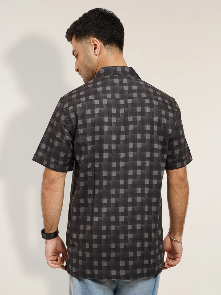 Monochrome Pixel Check Cuban Shirt | Half Sleeve Casual Shirt | KLOTHEN