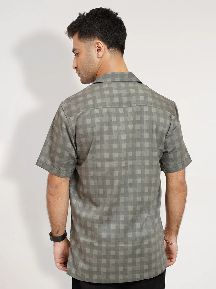 Monochrome Pixel Check Cuban Shirt | Half Sleeve Casual Shirt | KLOTHEN