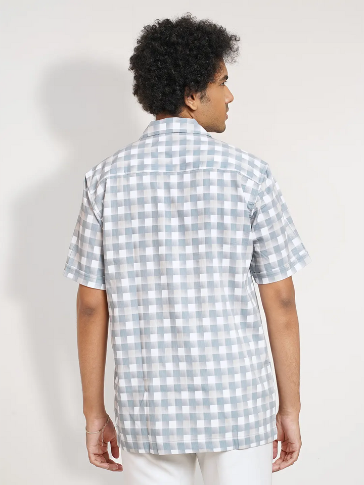 Monochrome Pixel Check Cuban Shirt | Half Sleeve Casual Shirt | KLOTHEN