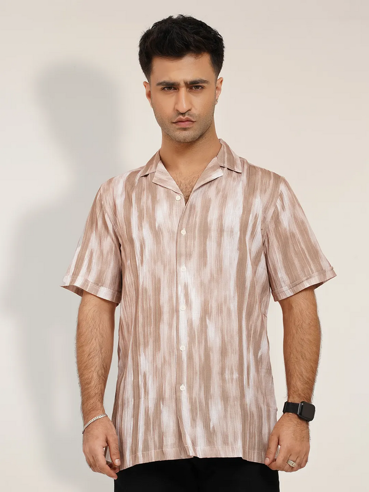 Monochrome artistic brushed Cuban Shirt | Half Sleeve Casual Shirt | KLOTHEN