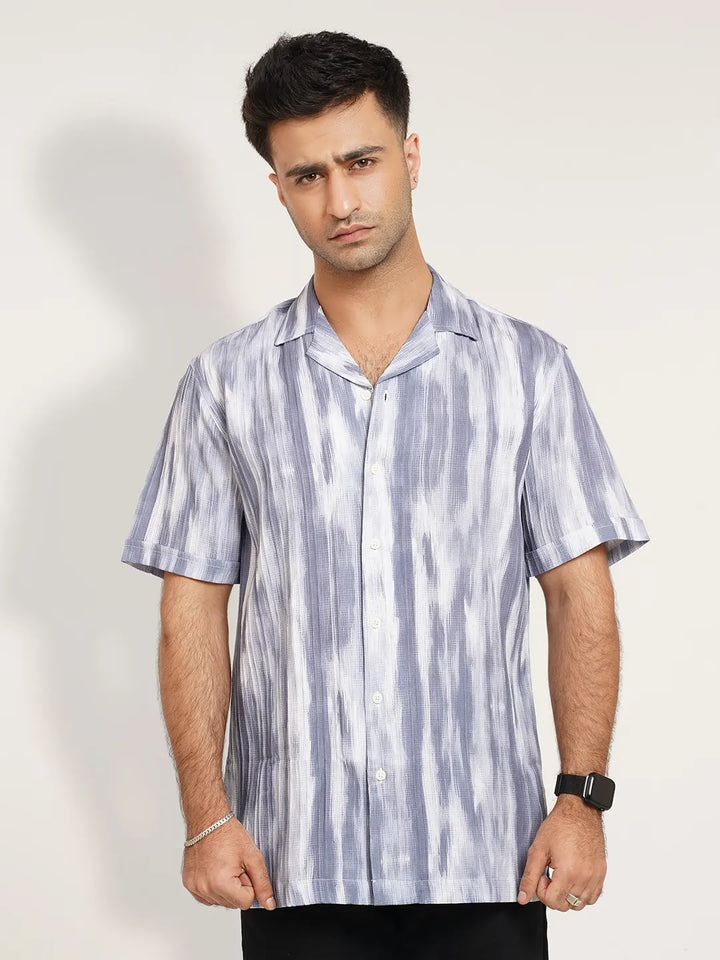Monochrome artistic brushed Cuban Shirt | Half Sleeve Casual Shirt | KLOTHEN