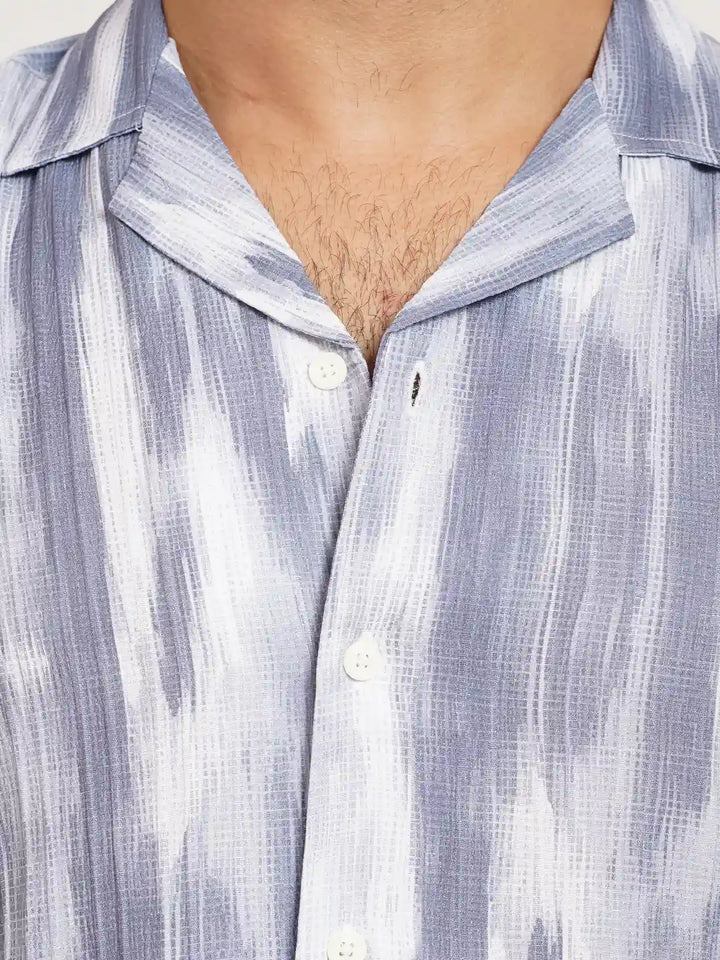 Monochrome artistic brushed Cuban Shirt | Half Sleeve Casual Shirt | KLOTHEN
