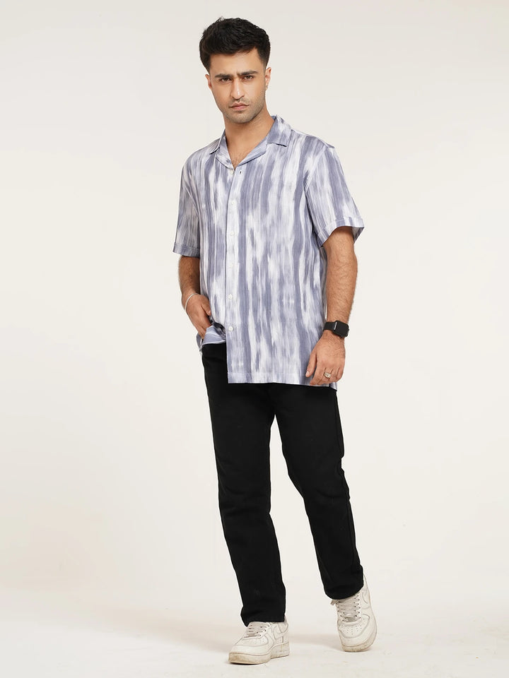 Monochrome artistic brushed Cuban Shirt | Half Sleeve Casual Shirt | KLOTHEN