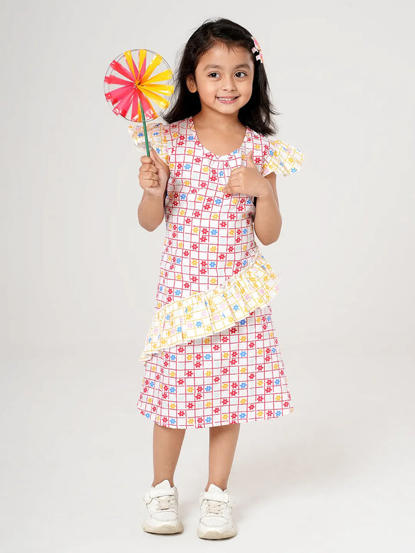 Multi Floral Printed Girls Frock