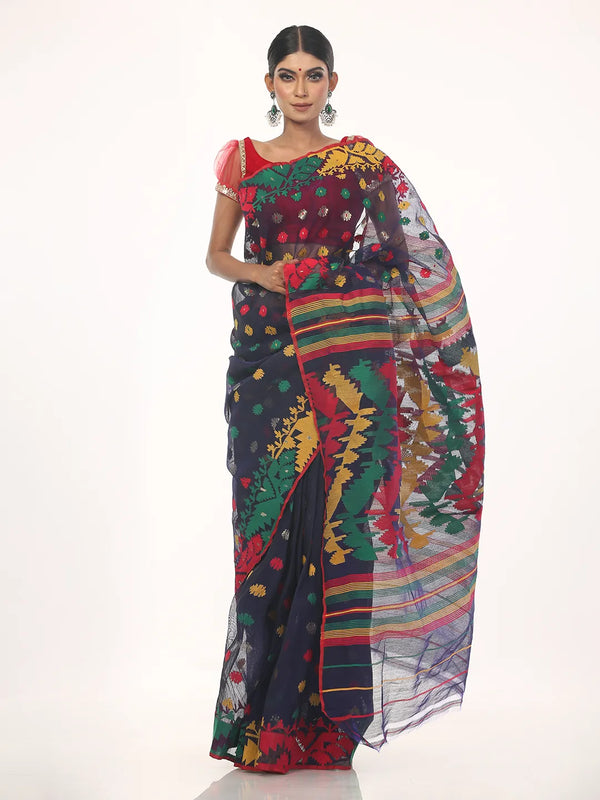 Navy Blue Jamdani Saree | Saree | KLOTHEN