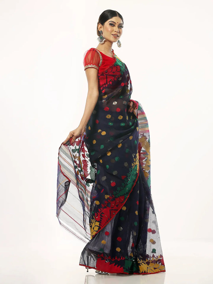 Navy Blue Jamdani Saree | Saree | KLOTHEN