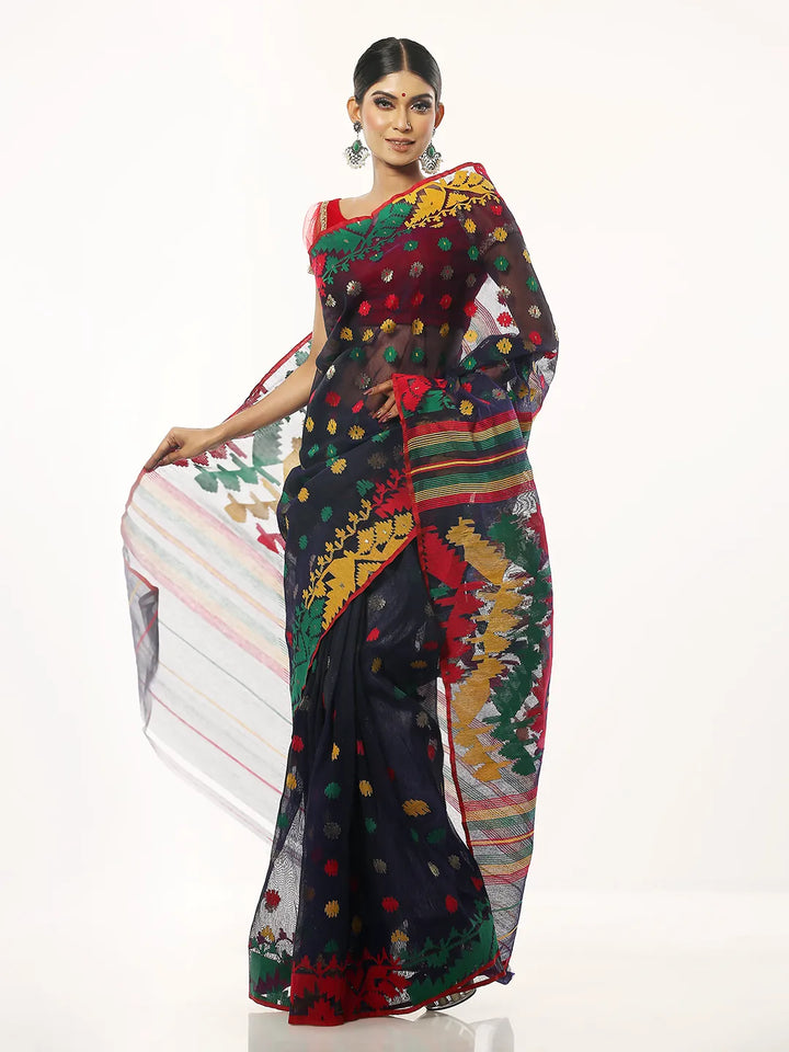 Navy Blue Jamdani Saree | Saree | KLOTHEN