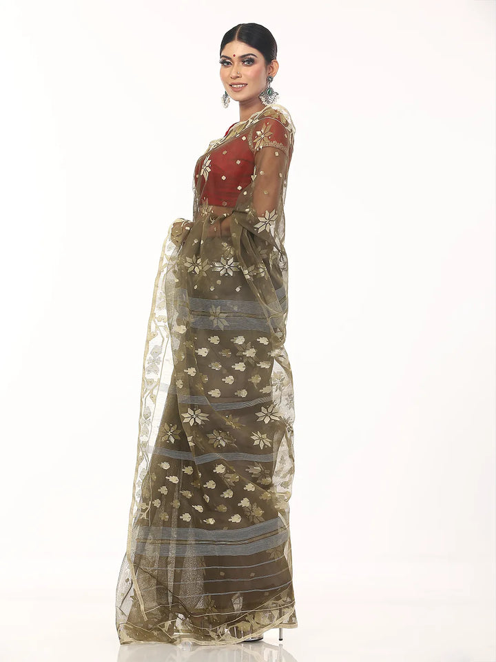 Olive Jamdani Saree | Saree | KLOTHEN