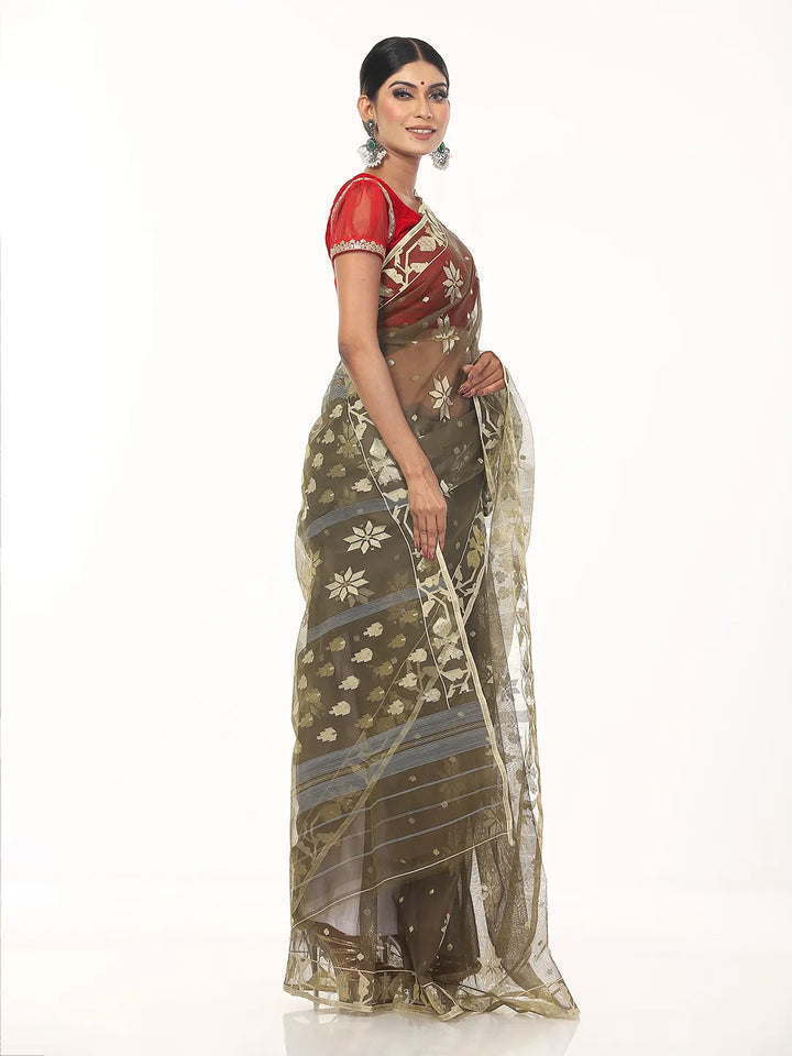 Olive Jamdani Saree | Saree | KLOTHEN