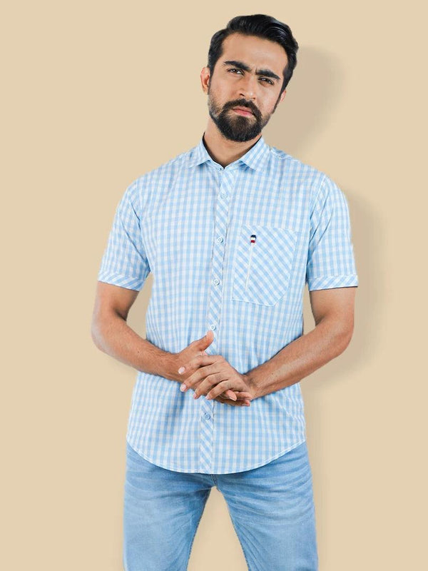 Powder Blue casual short sleeve Check Shirt | Half Sleeve Casual Shirt | Klothen