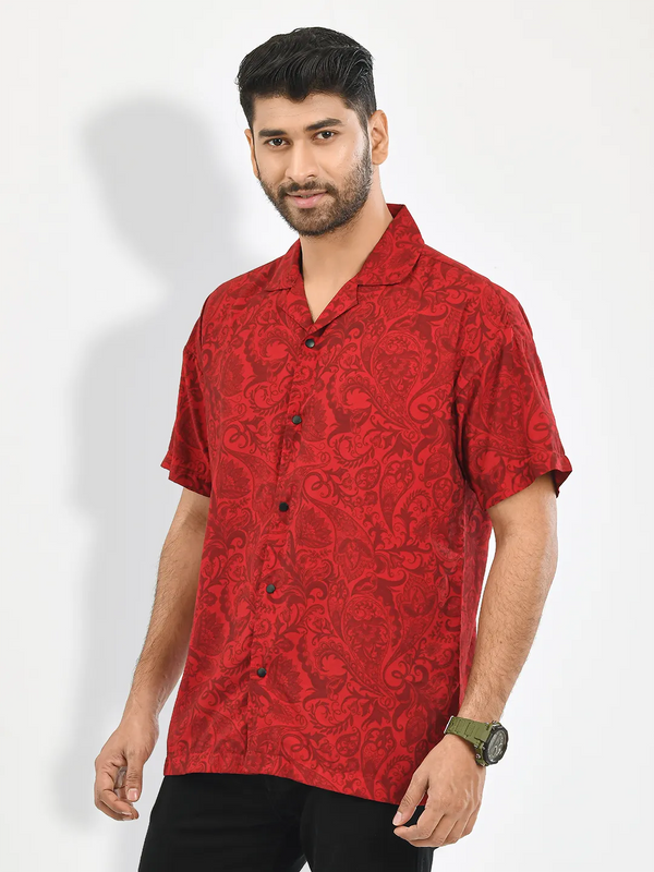 Romance Bloom Red Printed Shirt - KLOTHEN