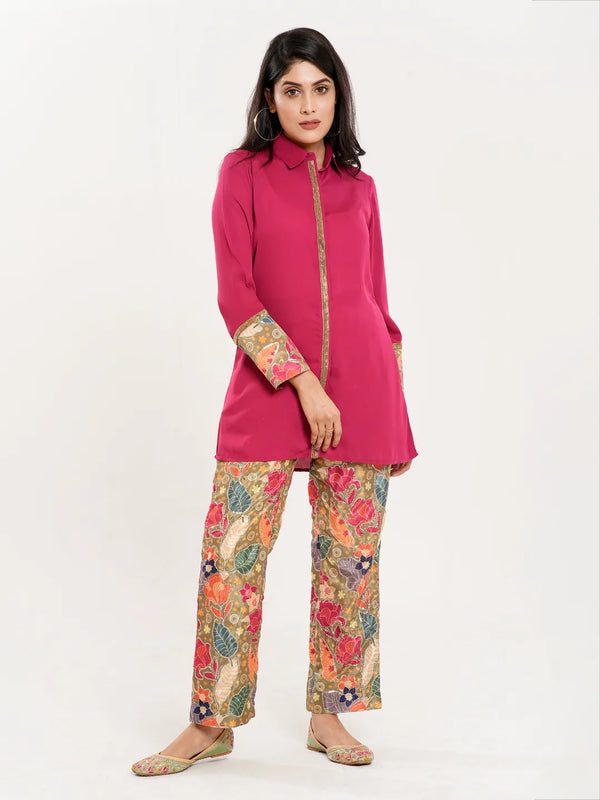 Rosy Magenta Color Short Kurti With Bottom