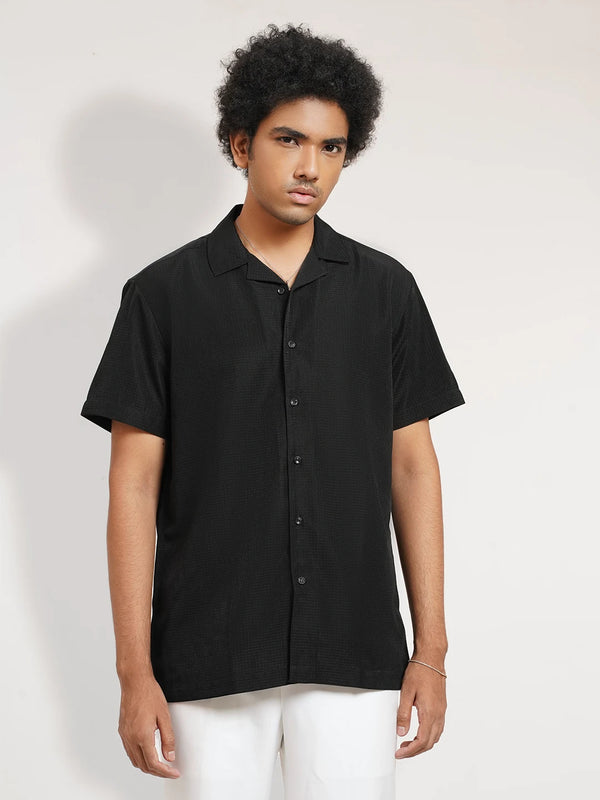 Solid Cuban Collar Short Sleeve Shirt