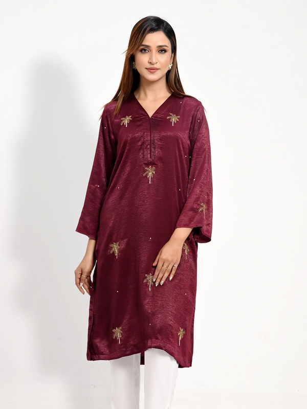Womens'S Exclusive Zardosi Silk Mixed Regular Fit Kameez
