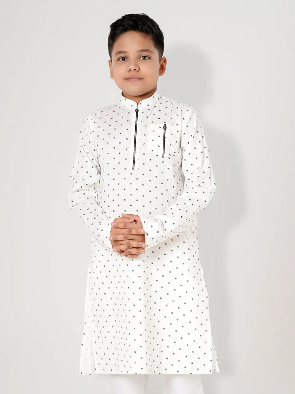 White Colour AOP Dot Printed Kids Panjabi