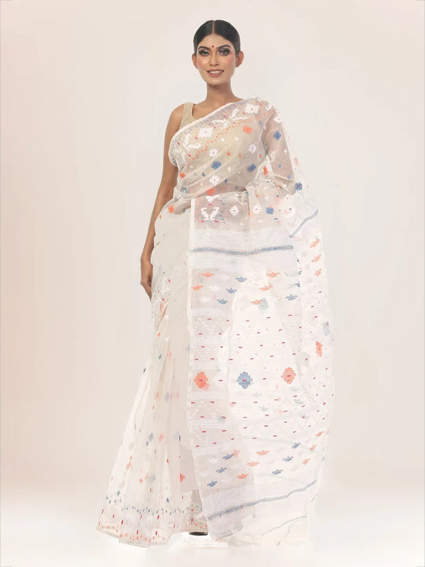 White Jamdani Saree | Saree | KLOTHEN