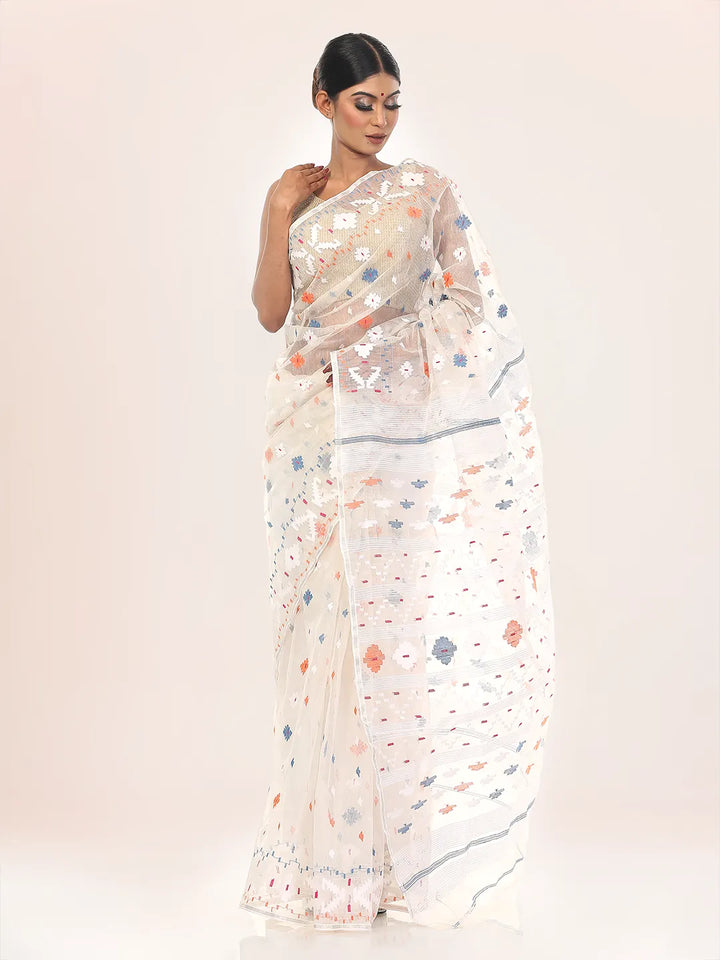 White Jamdani Saree | Saree | KLOTHEN